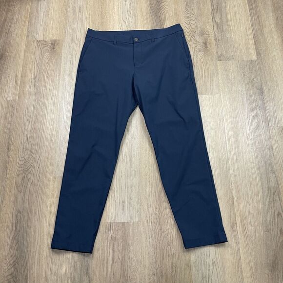 Lululemon Commission Pants Mens 35 Blue Classic Slim Fit Stretch Dress Trousers - Picture 1 of 10